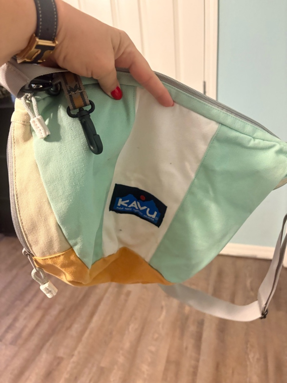 Kavu Mint, Mustard & Cream Canvas Crossbody Sling